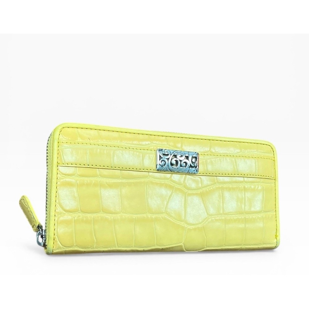 Brighton Croc Embossed Yellow Leather Trifold Organizer Wallet Checkbook Clutch